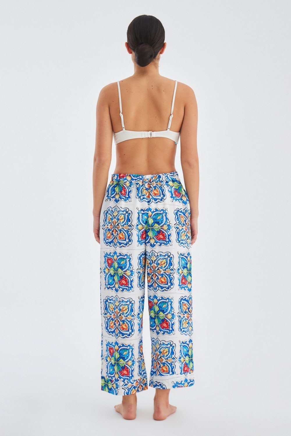 Peraluna-Ri̇a Trouser Çini Desenli Bol Kesim Yazlık Saten Kadın Pantolon-Pantolon-7-fleurdirect.live