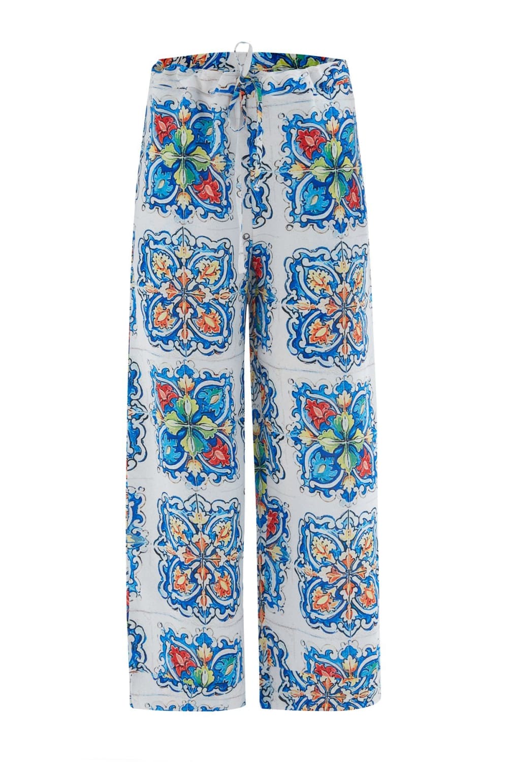 Peraluna-Ri̇a Trouser Çini Desenli Bol Kesim Yazlık Saten Kadın Pantolon-Pantolon-8-fleurdirect.live