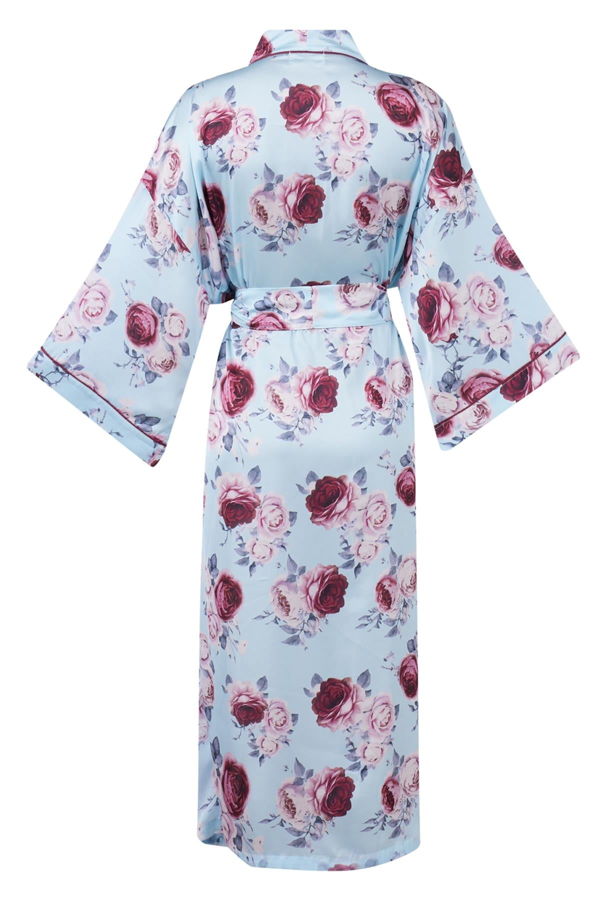 Peraluna-Rosemarry Long Kimono Gül Desen Baskılı 125 Cm Uzun Saten Kadın Kimono Turkuaz-Kimono-9-fleurdirect.live