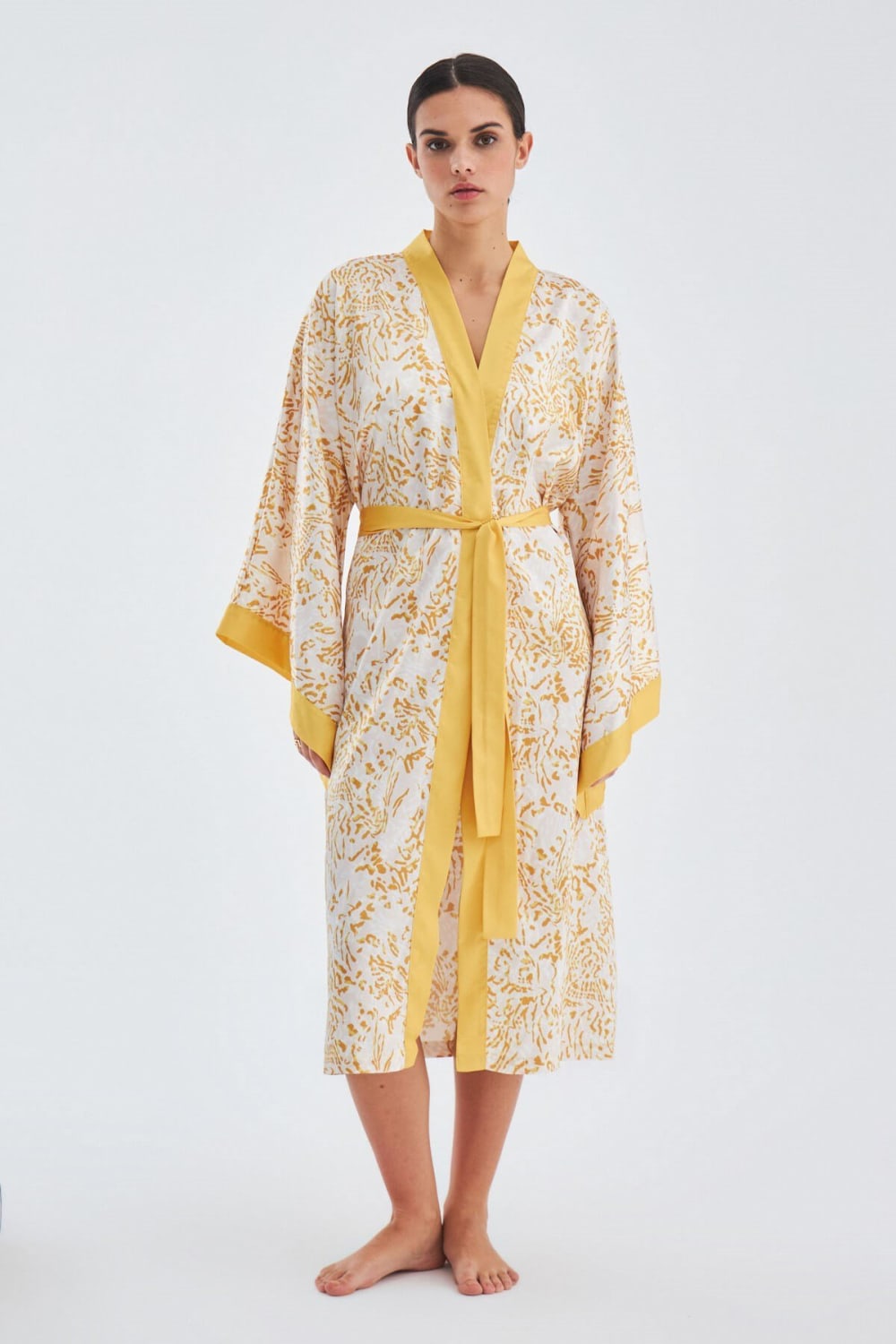 Peraluna-Si̇tara Kimono Desenli 120 Cm Saten Yazlık Kadın Kimono-Kimono-4-fleurdirect.live