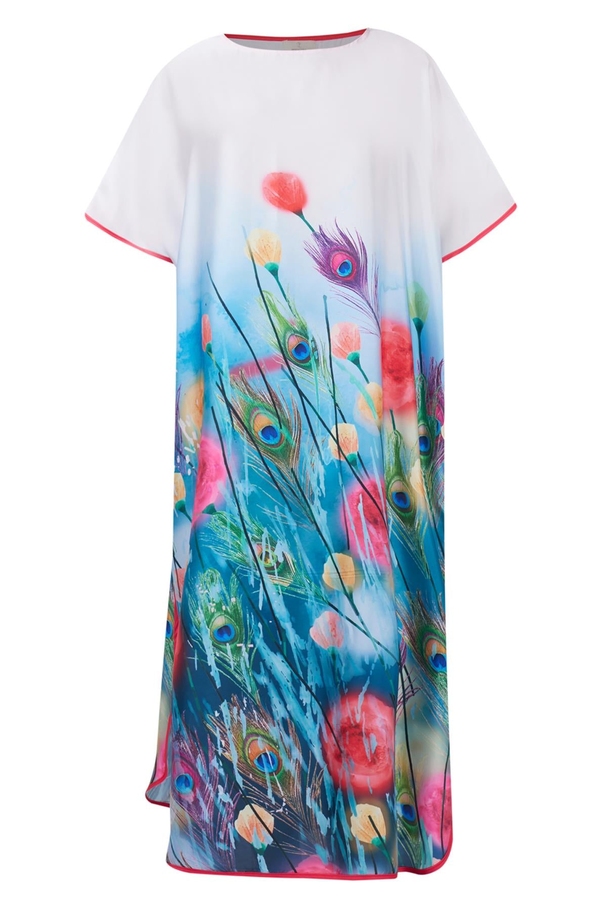 Peraluna-Springfield Long Dress çiçek Baskılı Kısa Kollu 125 Cm Uzun Saten Kadın Elbise-Elbise-8-fleurdirect.live