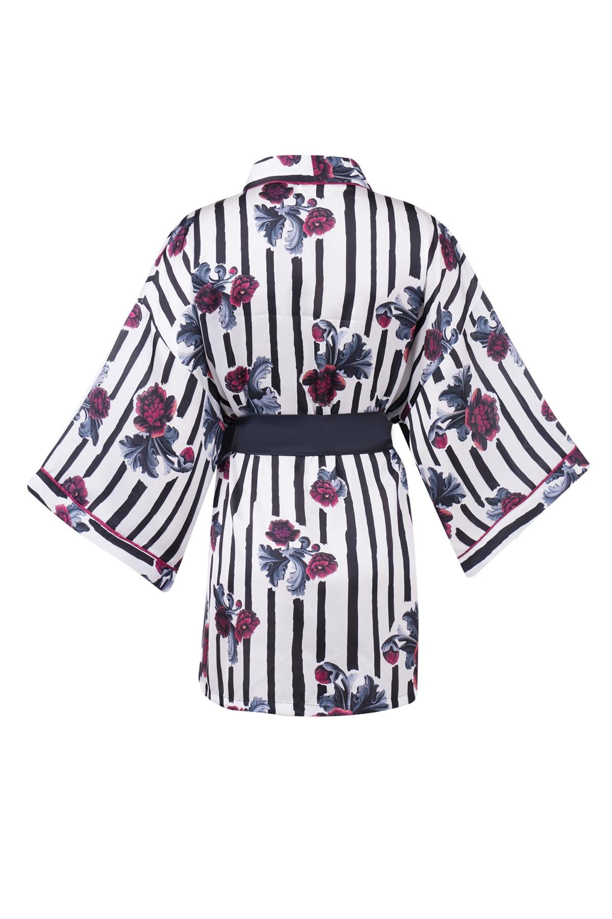 Peraluna-Stripe Garden Short Kimono Çizgili Güllü Baskılı 80 Cm Kısa Saten Kadın Kimono-Kimono-11-fleurdirect.live