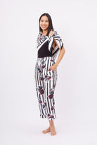 Peraluna-Stripe Garden Trouser Çizgili Güllü Baskılı Saten Kadın Pantolon-Pantolon-7-fleurdirect.live