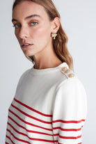 Peraluna-Styleboom X Audrey Pullover Omzu Düğmeli Çizgili Organik Pamuk Mevsimlik Kadın Triko Kazak -Kazak & Triko-12-fleurdirect.live