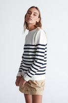 Peraluna-Styleboom X Bardot Pullover Omzu Düğmeli Çizgili Organik Pamuk Mevsimlik Kadın Triko Kazak -Kazak & Triko-2-fleurdirect.live