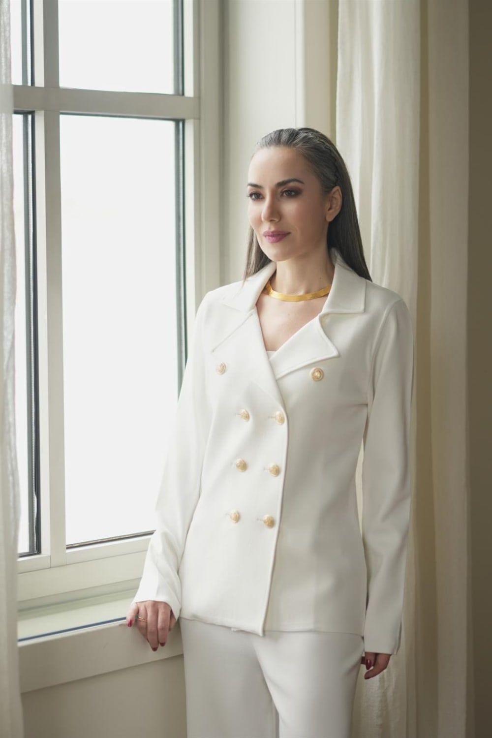Peraluna-Styleboom X Katherine Blazer Çelik Örgü Klasik Kesim Düğmeli Blazer Kadın Triko Ceket -Ceket-10-fleurdirect.live