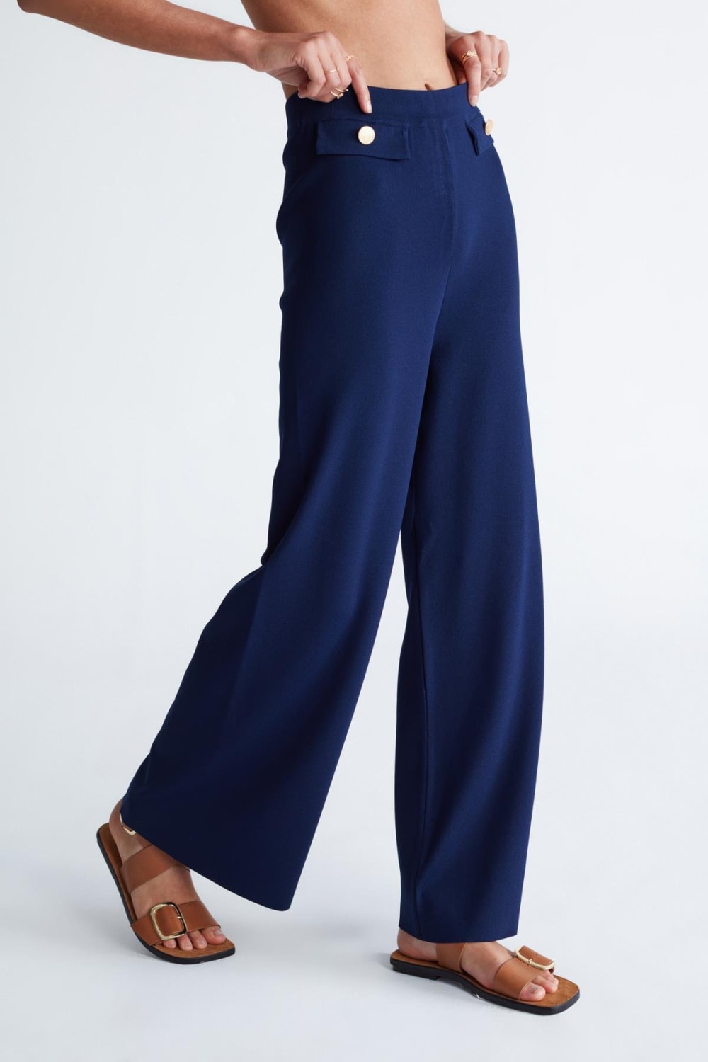 Peraluna-Styleboom X Marlene Trouser Düğme Detaylı Rahat Kesim Kadın Triko Pantolon -Pantolon-5-fleurdirect.live