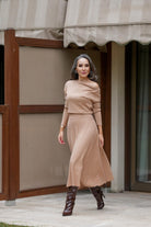 Peraluna-Styleboom X Mayfair Dress Yaka Büzgü Detaylı Tek Omuz Açık Kadın Triko Elbise-Elbise-1-fleurdirect.live