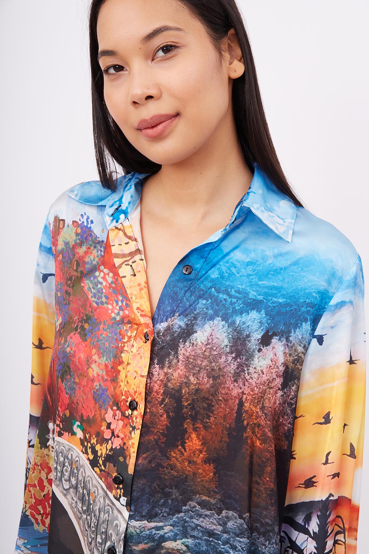 Peraluna-Sweet Memories Long Shirt Dress Manzara Baskılı 120 Cm Saten Uzun Gömlek Elbise-Elbise-3-fleurdirect.live