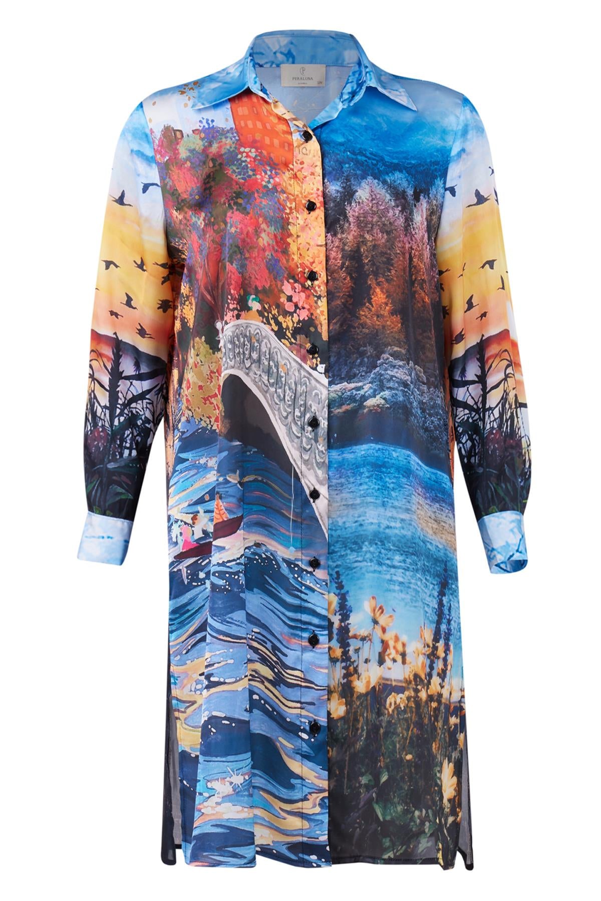 Peraluna-Sweet Memories Long Shirt Dress Manzara Baskılı 120 Cm Saten Uzun Gömlek Elbise-Elbise-8-fleurdirect.live