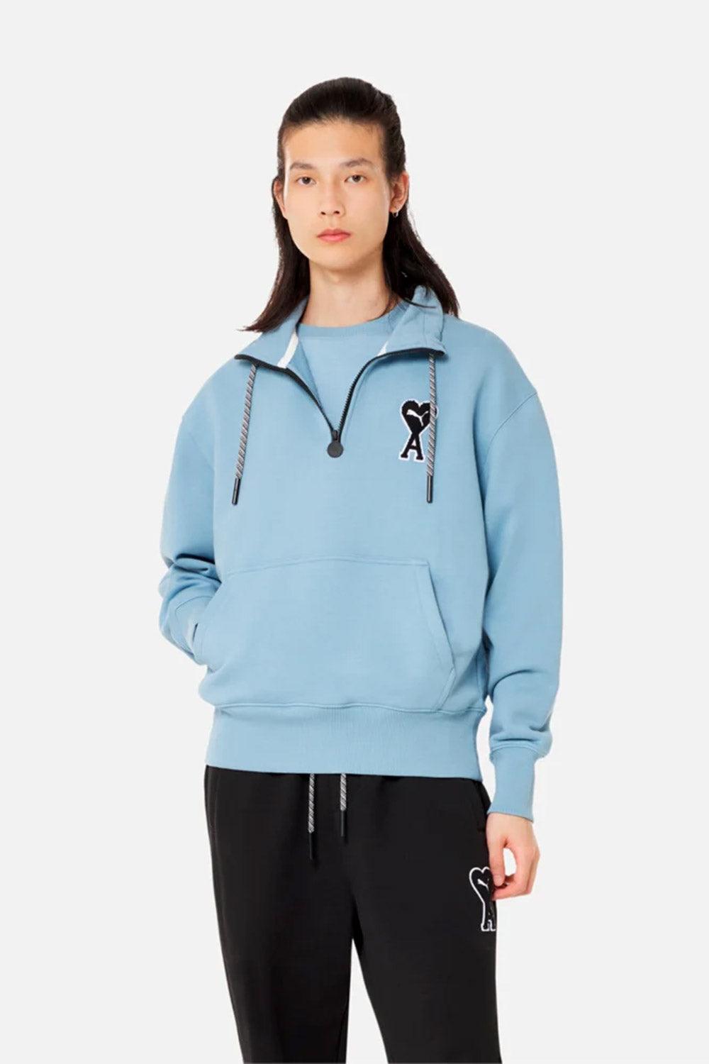 Puma-PUMA x AMI Half-Zip Sweatshirt Faded Denim-Sweatshirts & Hoodies-3-fleurdirect.live