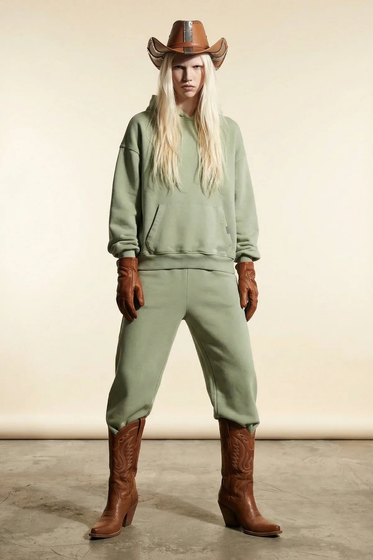 Kadın Boxy Fit Washed Hoodie - Yeşil
