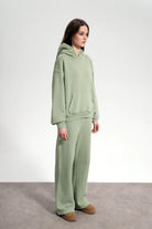 Kadın Boxy Fit Washed Hoodie - Yeşil