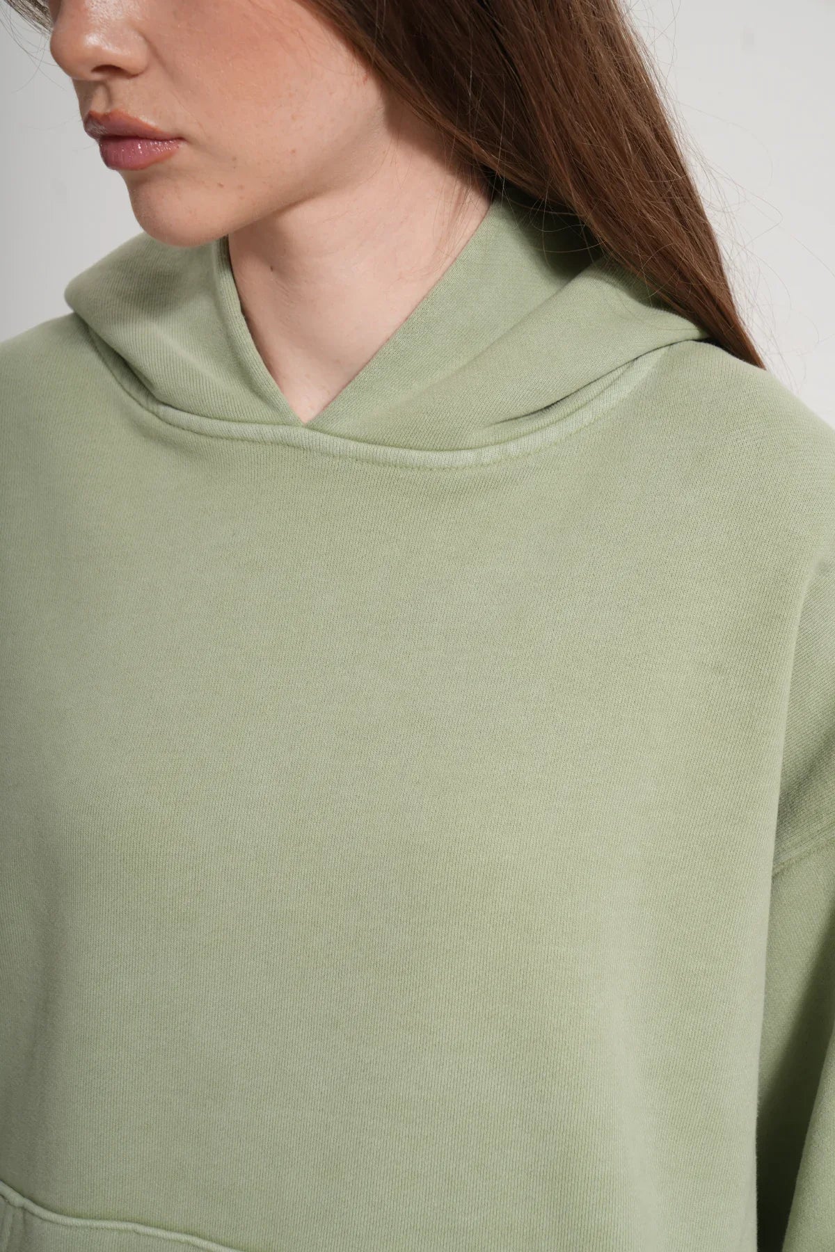Kadın Boxy Fit Washed Hoodie - Yeşil