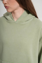 Kadın Boxy Fit Washed Hoodie - Yeşil