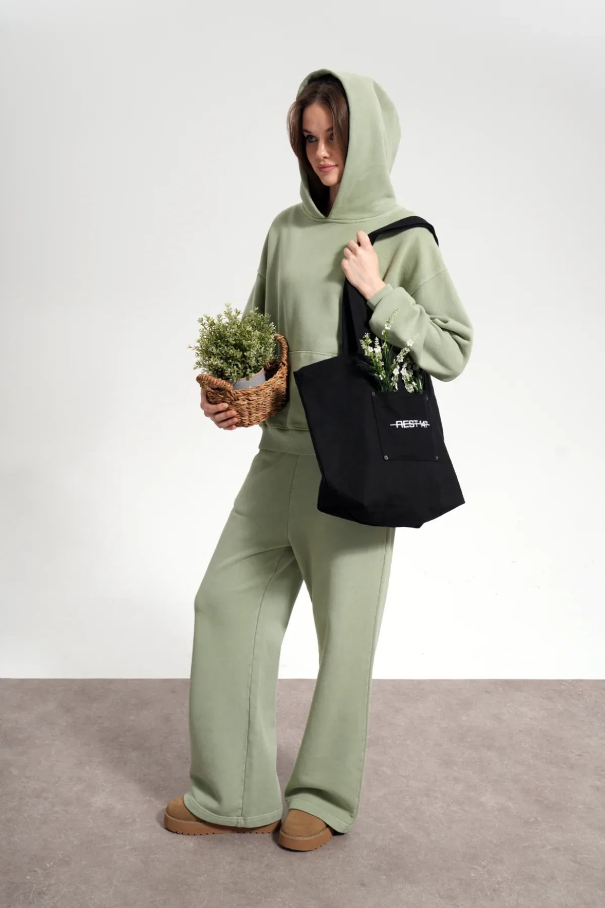 Kadın Boxy Fit Washed Hoodie - Yeşil