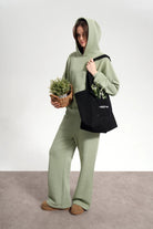 Kadın Boxy Fit Washed Hoodie - Yeşil