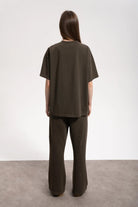 Kadın Oversized Washed Basic T-Shirt - Kahverengi