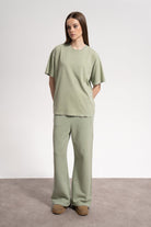 Kadın Oversized Washed Basic T-Shirt - Yeşil