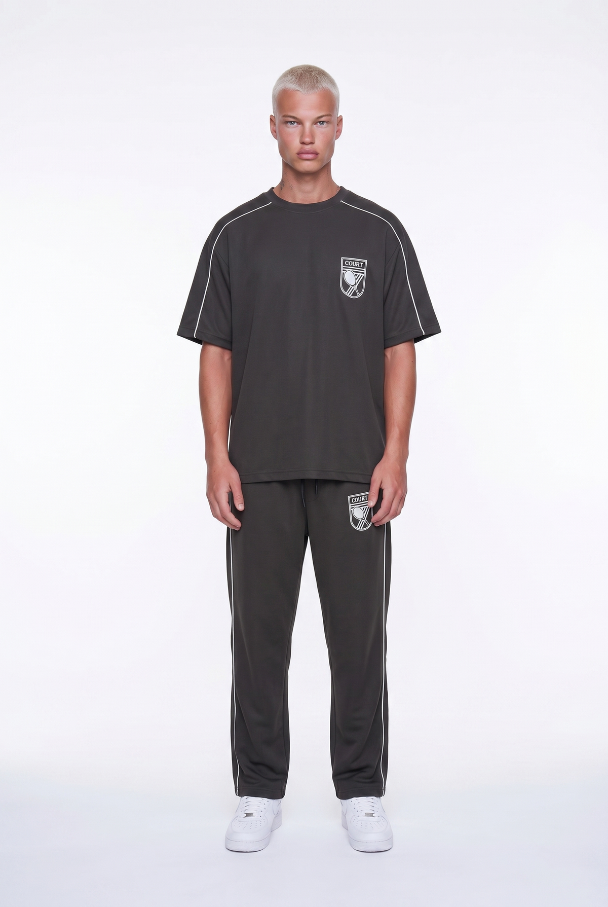 Erkek Court Baskılı Regular Fit Eşofman Takımı Kahve
