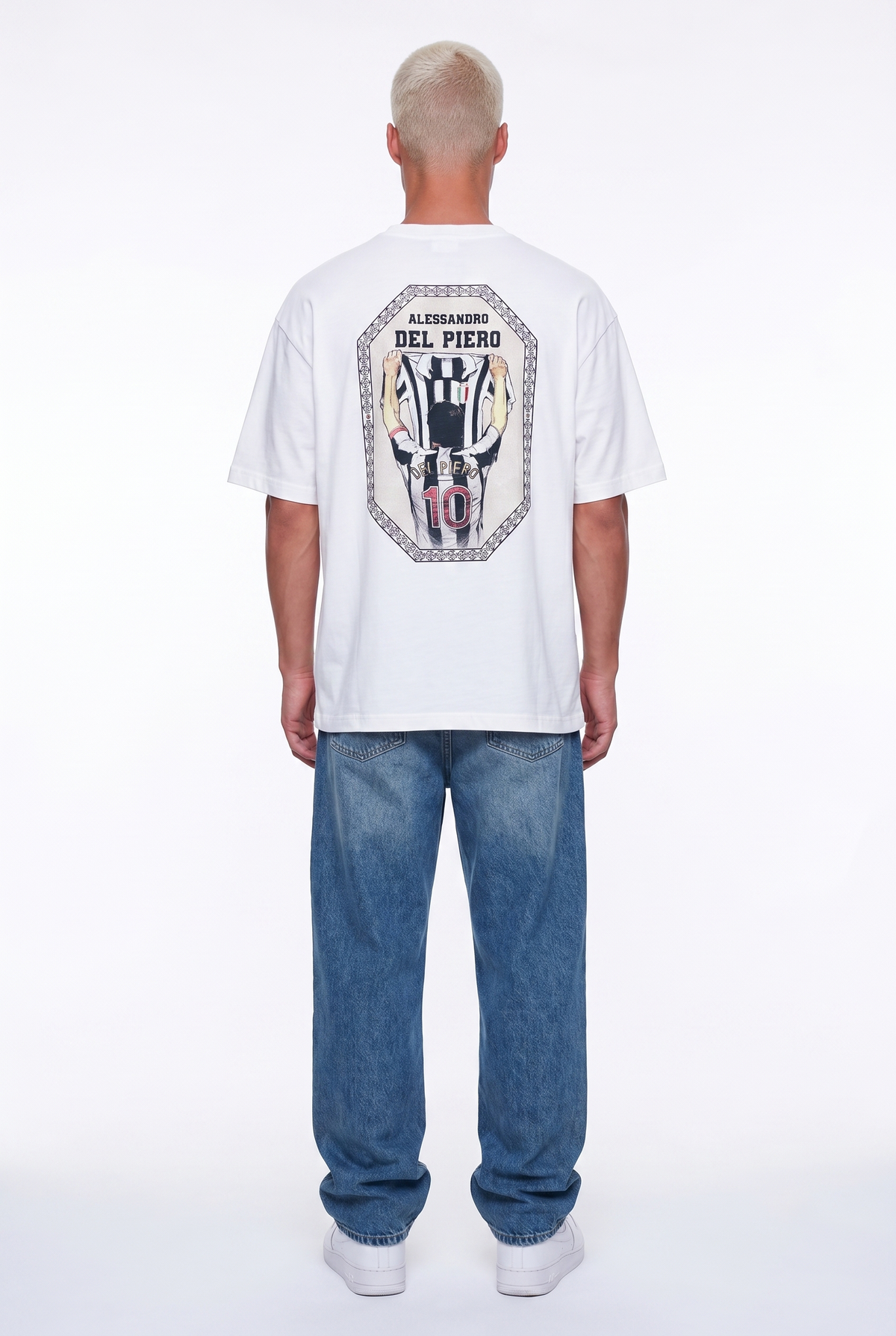 Erkek Del Piero Baskılı Oversize T-Shirt Ekru