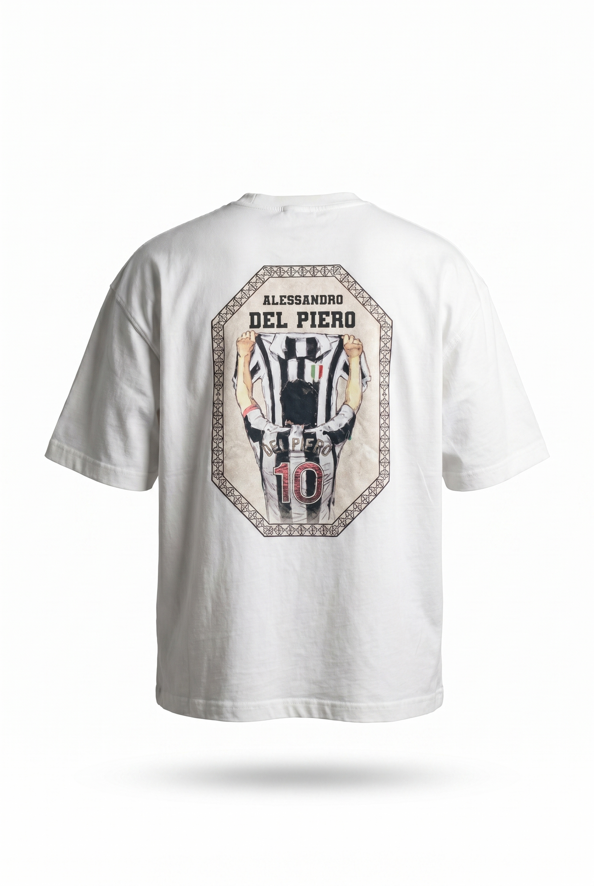 Erkek Del Piero Baskılı Oversize T-Shirt Ekru