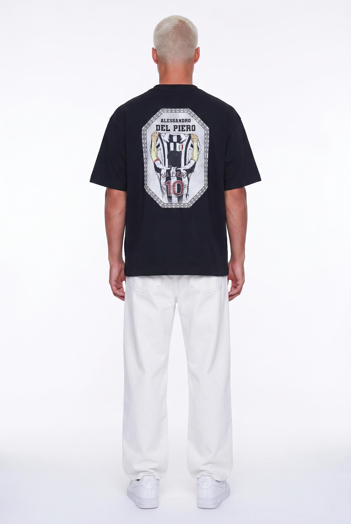 Erkek Del Piero Baskılı Oversize T-Shirt Siyah