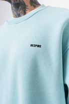 Erkek Respire Yazı Detaylı Basic Oversize Sweatshirt Bebe Mavi
