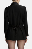 Roccie-Laura Double Breasted Satin Trimmed Crepe Blazer-Blazer Ceket-4-fleurdirect.live