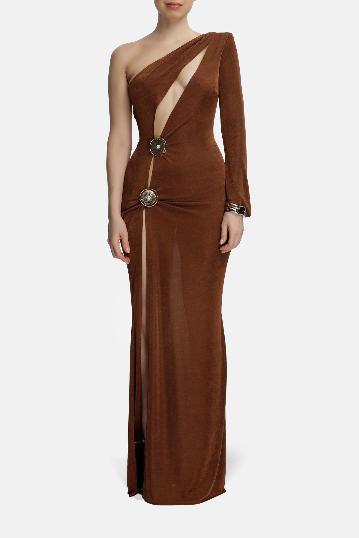 Roccie-Olya One Sleeve Embellished Stretch Maxi Dress-Elbise-2-fleurdirect.live