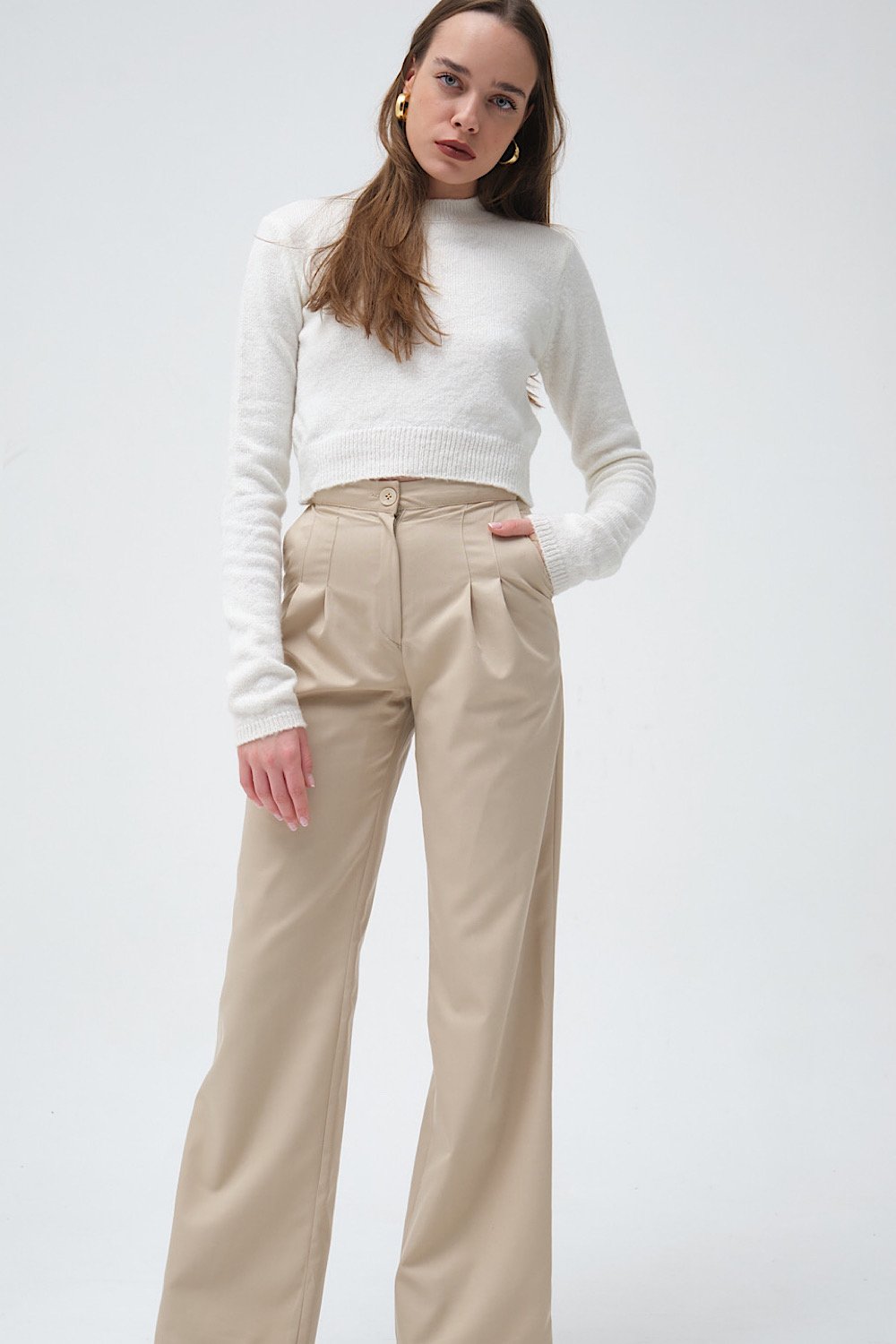 Roselenda-San Pedro Beige Pants-Kumaş Pantolon-1-fleurdirect.live