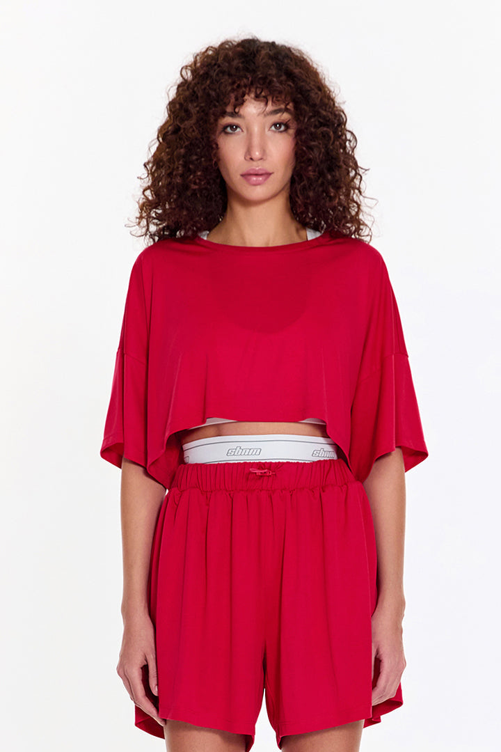 SBNM-Pull On Yoga Tee In Pink-T-Shirts-1-fleurdirect.live