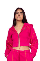 SBNM-Ruby Pink Zip Up Cropped Hoodie-Sweatshirts & Hoodies-2-fleurdirect.live