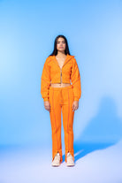 SBNM-Vivid Flame Orange Zip Up Cropped Hoodie-Sweatshirts & Hoodies-1-fleurdirect.live