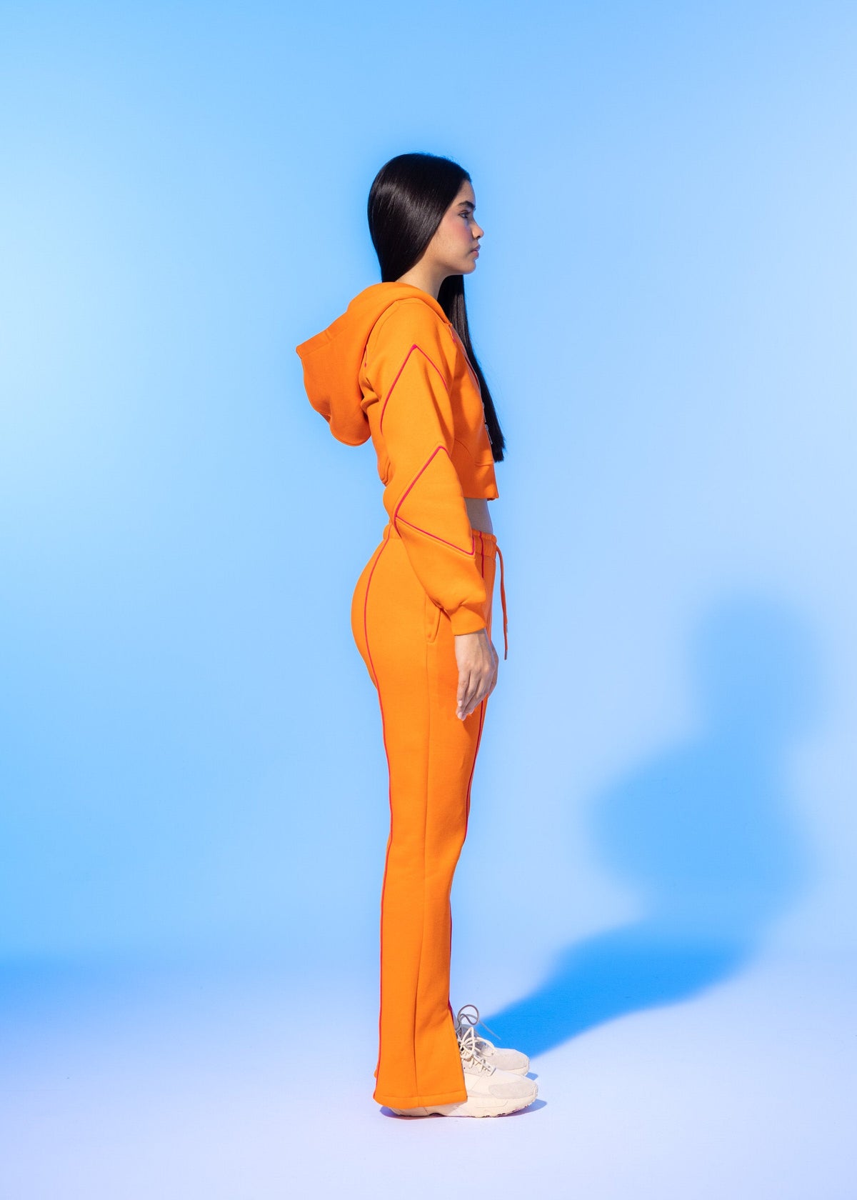 SBNM-Vivid Flame Orange Zip Up Cropped Hoodie-Sweatshirts & Hoodies-4-fleurdirect.live