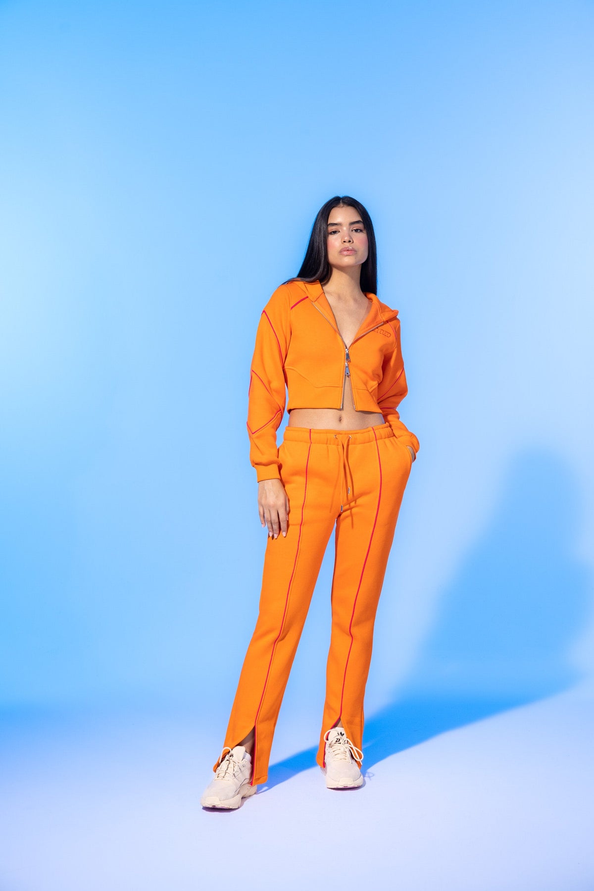 SBNM-Vivid Flame Orange Zip Up Cropped Hoodie-Sweatshirts & Hoodies-8-fleurdirect.live