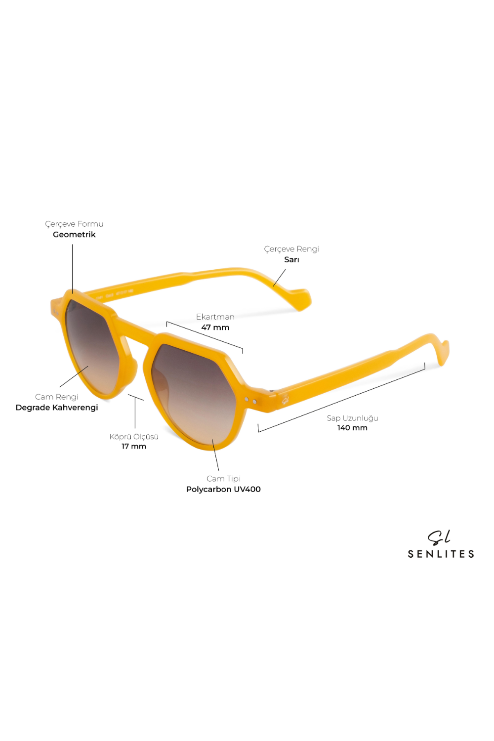 Senlites-Alyona Giallo Unisex Sarı Degrade Uv400 Beşgen Güneş Gözlüğü-Güneş Gözlüğü-2-fleurdirect.live