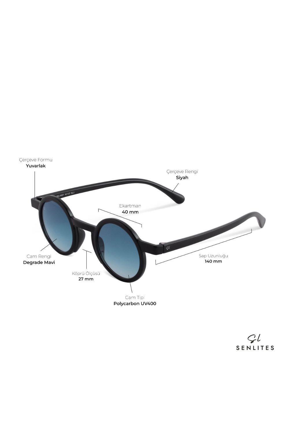 Senlites-Delaney Blu Unisex Siyah Degrade Uv400 Yuvarlak Güneş Gözlüğü-Güneş Gözlüğü-4-fleurdirect.live