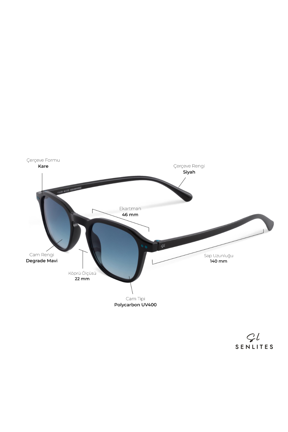 Senlites-Kyler Aquamari̇ne Unisex Siyah Degrade Uv400 Kare Güneş Gözlüğü-Güneş Gözlüğü-3-fleurdirect.live