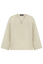 Sertaç Taşdelen-Açık Kahverengi %100 Keten V Yaka Oversized Erkek T-shirt Model T 18-T-Shirts-3-fleurdirect.live