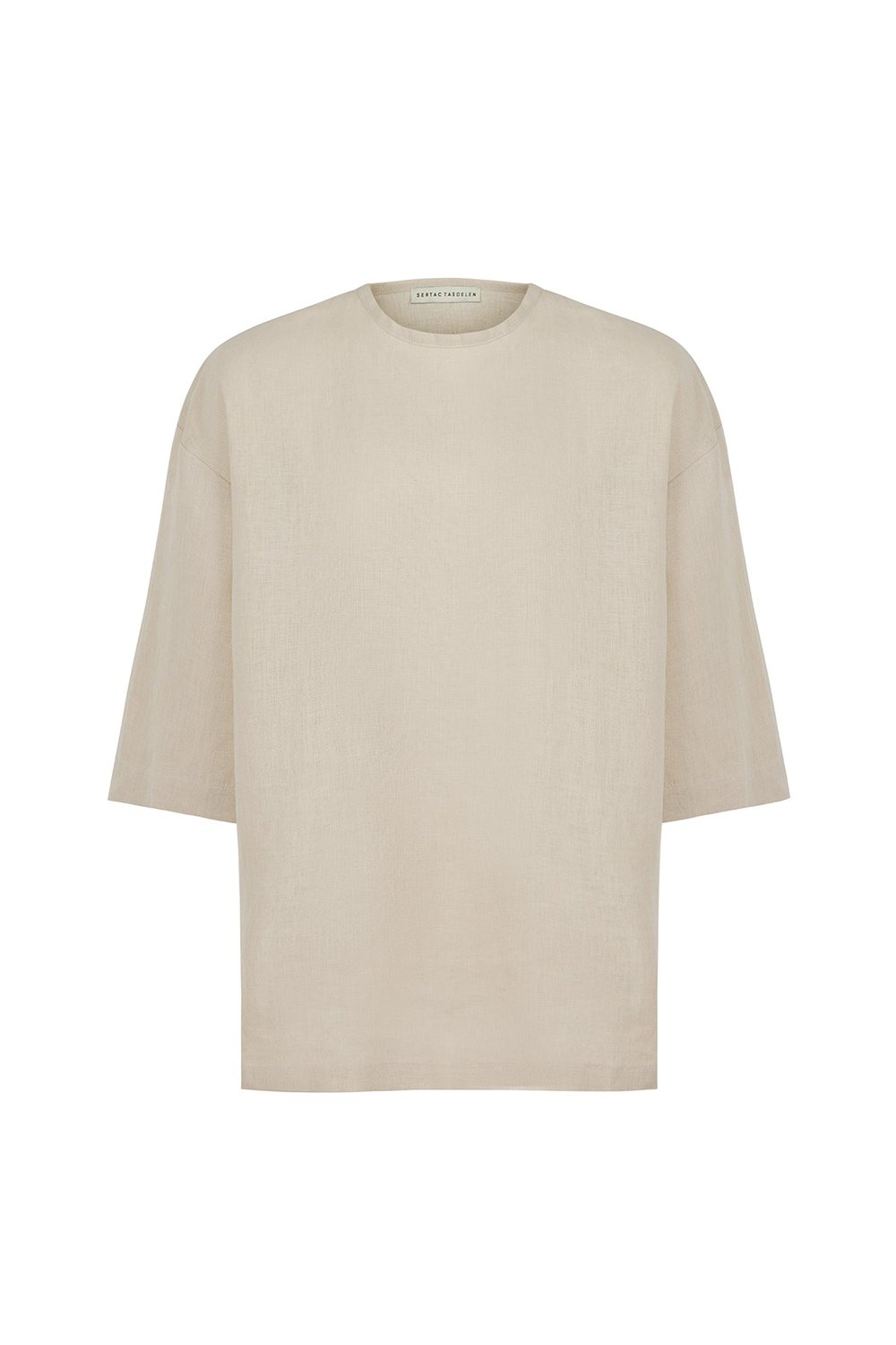 Sertaç Taşdelen-Açık Kahverengi %100 Keten Yuvarlak Yaka Oversized Erkek T-shirt Model T 08-T-Shirts-3-fleurdirect.live