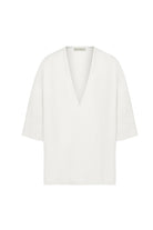 Sertaç Taşdelen-Beyaz %100 Keten Derin V Yaka Oversized Erkek T-shirt Model T 11-T-Shirts-3-fleurdirect.live