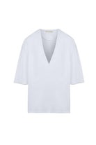 Sertaç Taşdelen-Beyaz %100 Pamuk Derin V Yaka Oversized Erkek T-shirt Model T 02-T-Shirts-3-fleurdirect.live