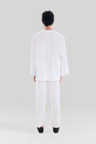 Sertaç Taşdelen-Beyaz %100 Pamuk V Yaka Oversized Erkek T-shirt Model T 20-T-Shirts-5-fleurdirect.live