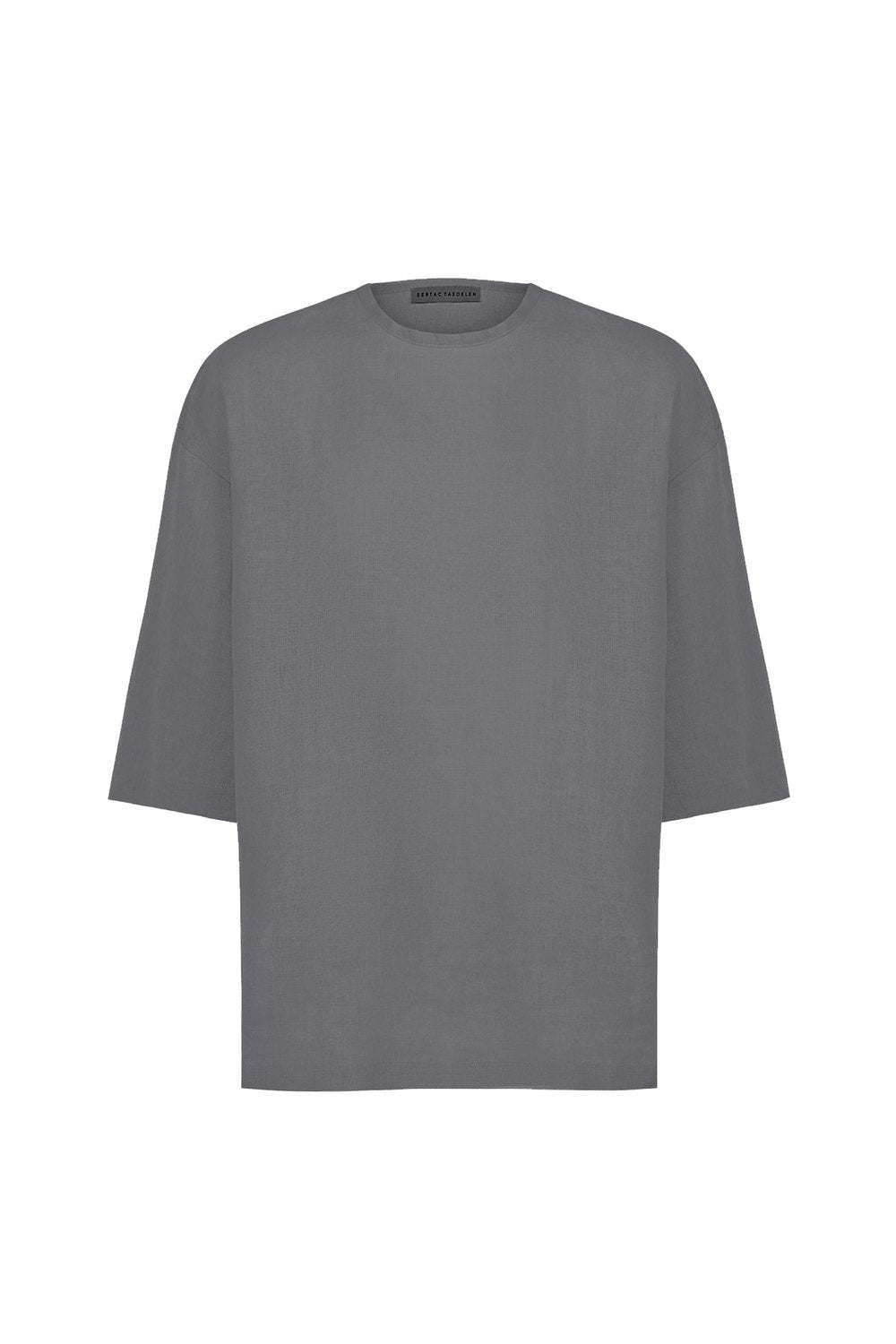 Sertaç Taşdelen-Gri %100 Keten Yuvarlak Yaka Oversized Erkek T-shirt Model T 14-T-Shirts-3-fleurdirect.live