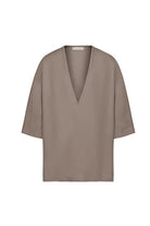 Sertaç Taşdelen-Koyu Kahverengi %100 Keten Derin V Yaka Oversized Erkek T-shirt Model T 10-T-Shirts-3-fleurdirect.live