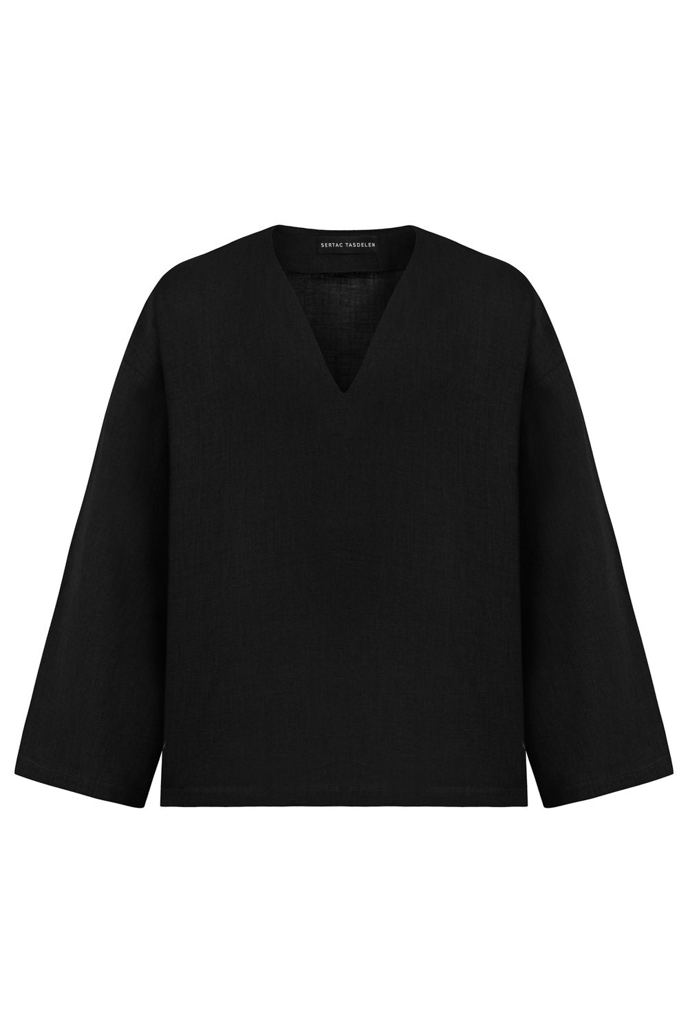 Sertaç Taşdelen-Siyah %100 Keten V Yaka Oversized Erkek T-shirt Model T 16-T-Shirts-3-fleurdirect.live