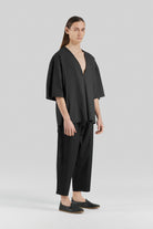 Sertaç Taşdelen-Siyah %100 Pamuk Derin V Yaka Oversized Erkek T-shirt Model T 03-T-Shirts-2-fleurdirect.live