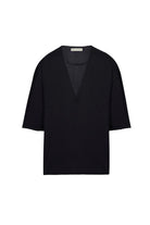 Sertaç Taşdelen-Siyah %100 Pamuk Derin V Yaka Oversized Erkek T-shirt Model T 03-T-Shirts-3-fleurdirect.live