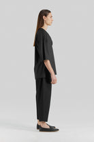 Sertaç Taşdelen-Siyah %100 Pamuk Derin V Yaka Oversized Erkek T-shirt Model T 03-T-Shirts-5-fleurdirect.live